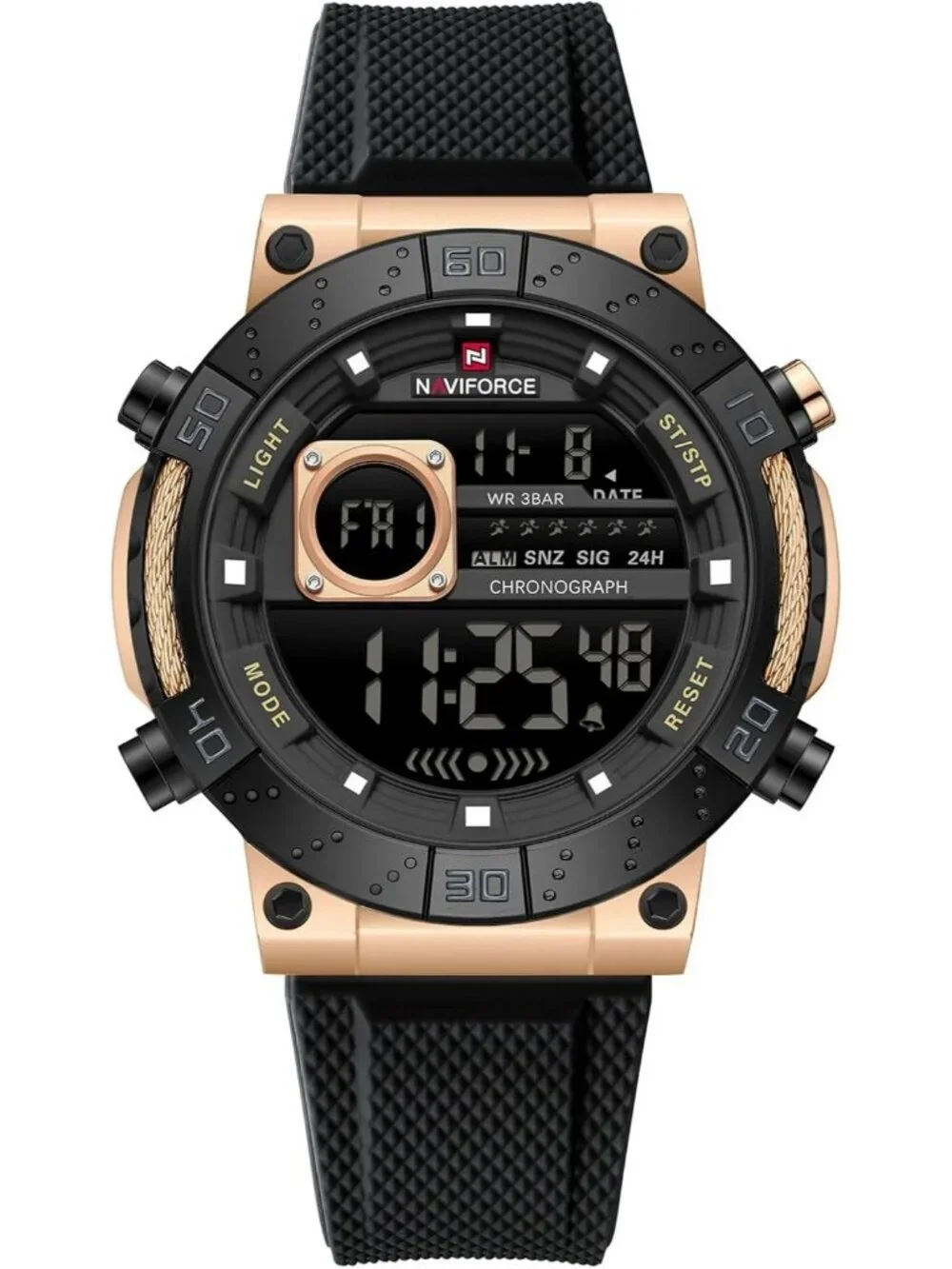 Mens Black Rose Gold Analog Quartz Military Waterproof Chronograph Digital Watch
